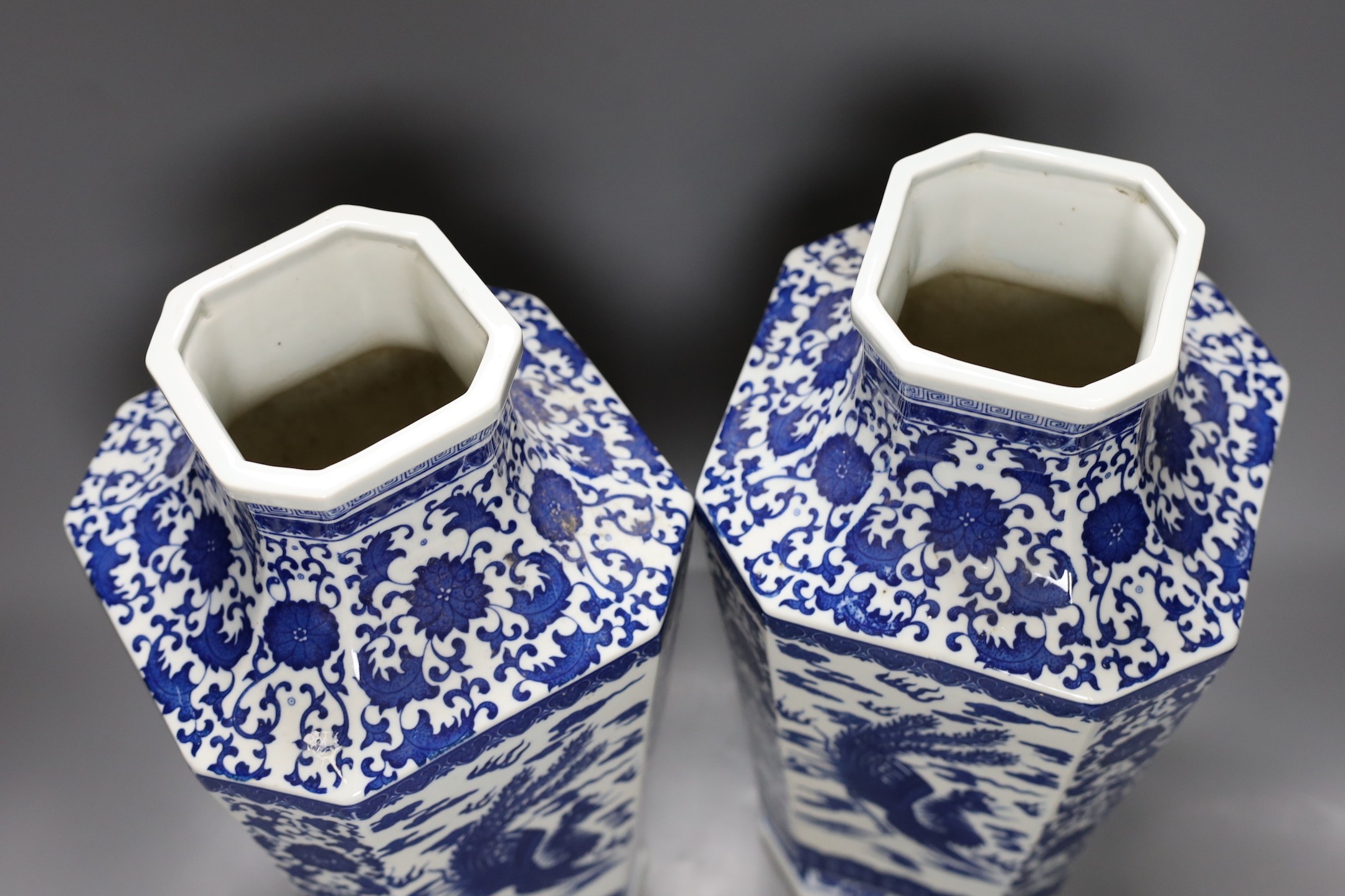 A pair of large Chinese blue and white ‘dragon’ vases, 40cm